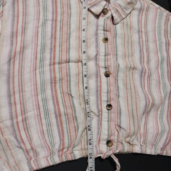 Wonder Nation shirt Girls XXL 18 white pink striped button up tie Linen Blend - Picture 8 of 8